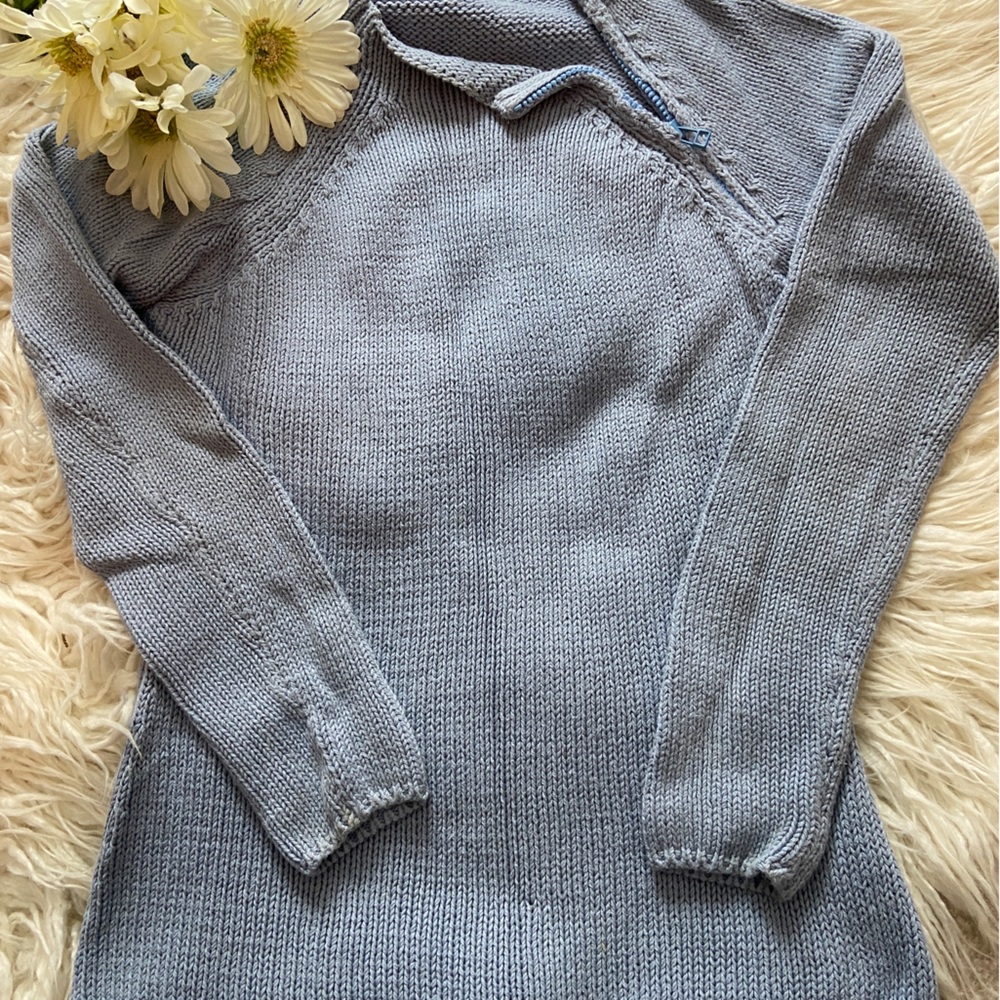 Soft Grey Brand Side Neck Zip Sweater